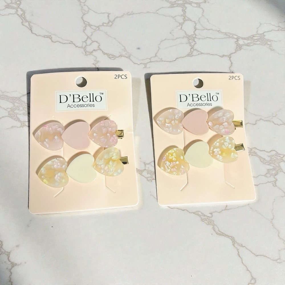 NWT D'Bello Accessories Heart & Pearl Hair Clip Set - 6 Piece Bundle (2 Sets)